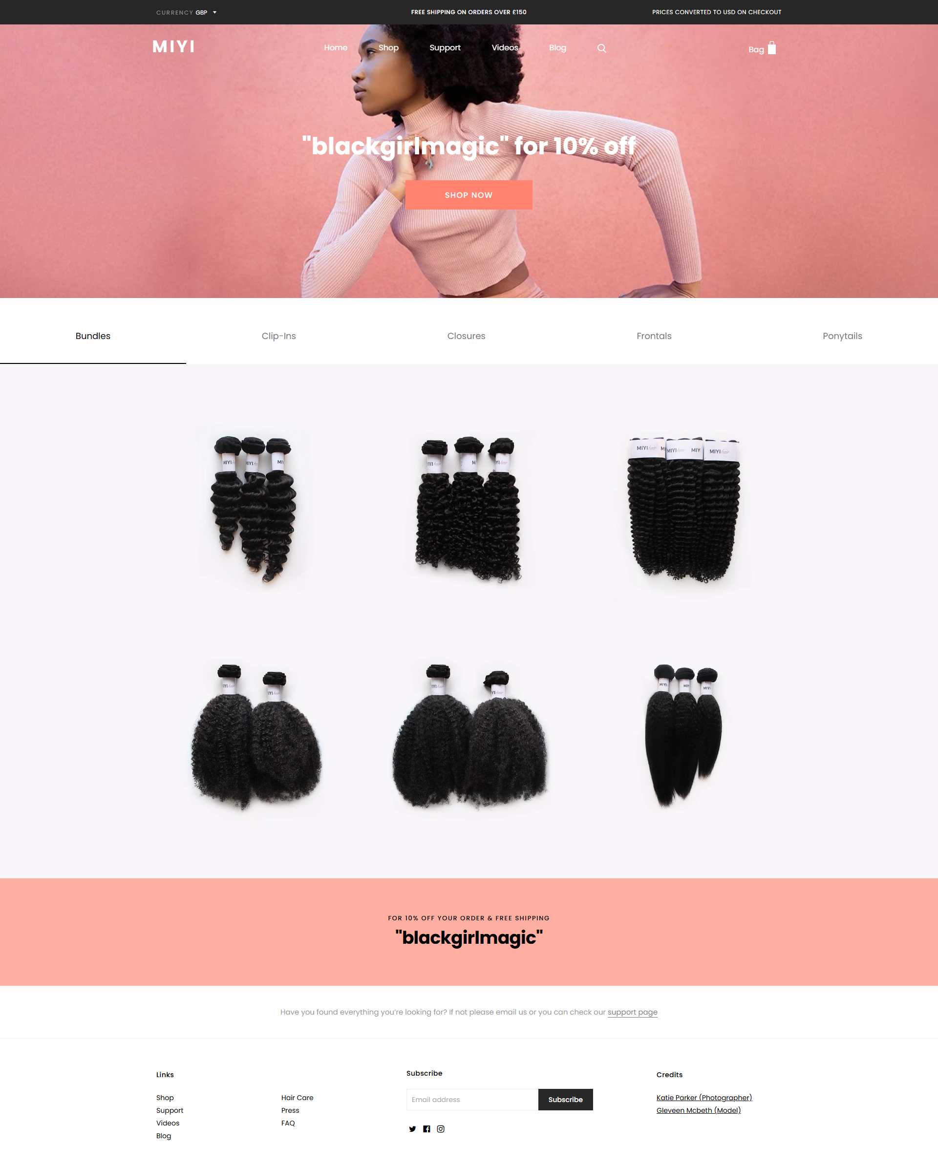 The MIYI Hair homepage, showing the campaign hero and product category tabs